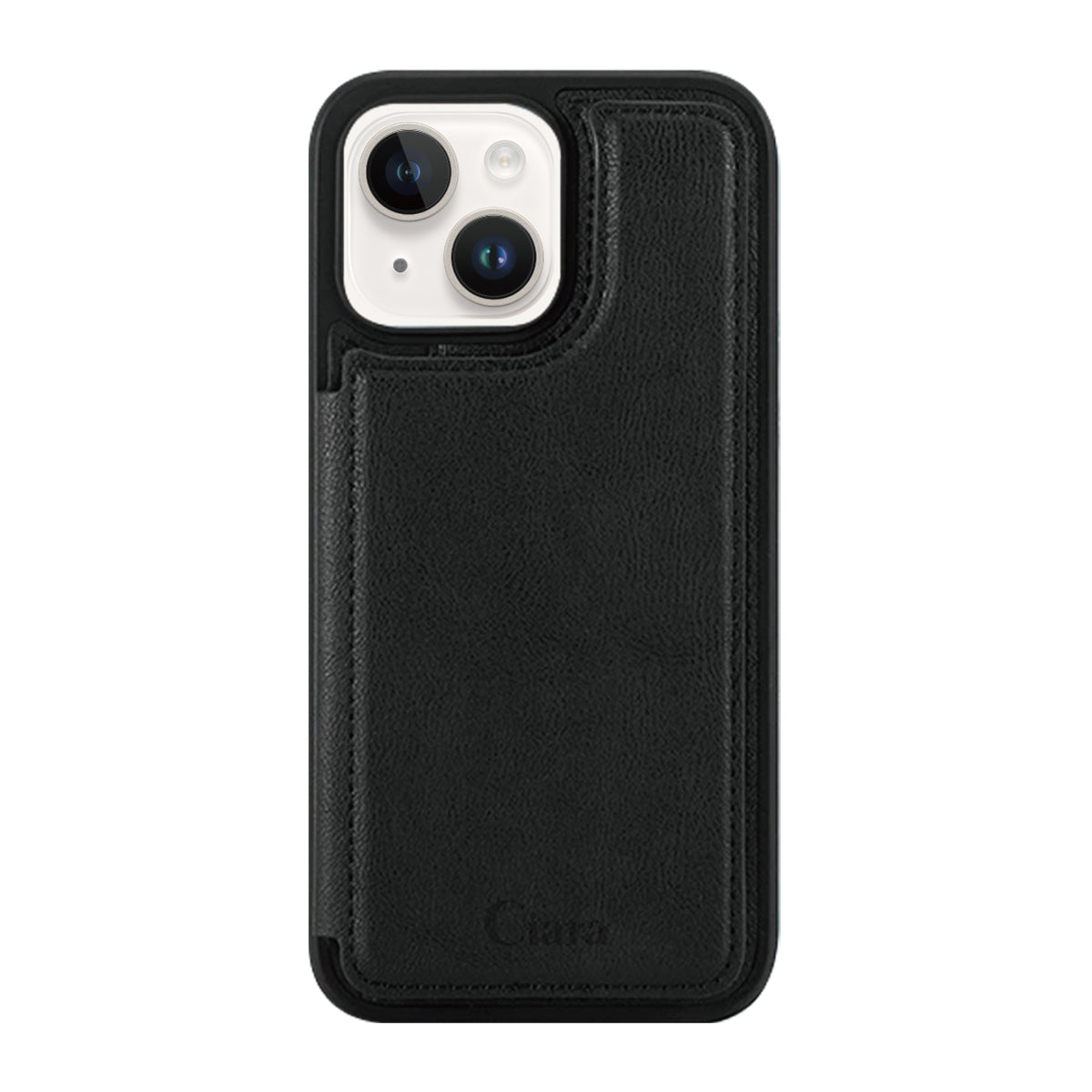 iPhone14/13 カード収納付きバックフリップ手帳型 カード収納ケース ロゴ ブラック