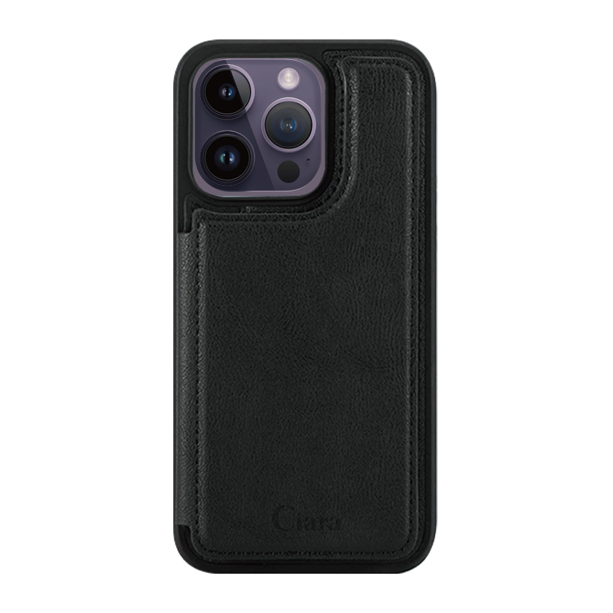 iPhone14ProMax カード収納付きバックフリップ手帳型 カード収納ケース ロゴ ブラック