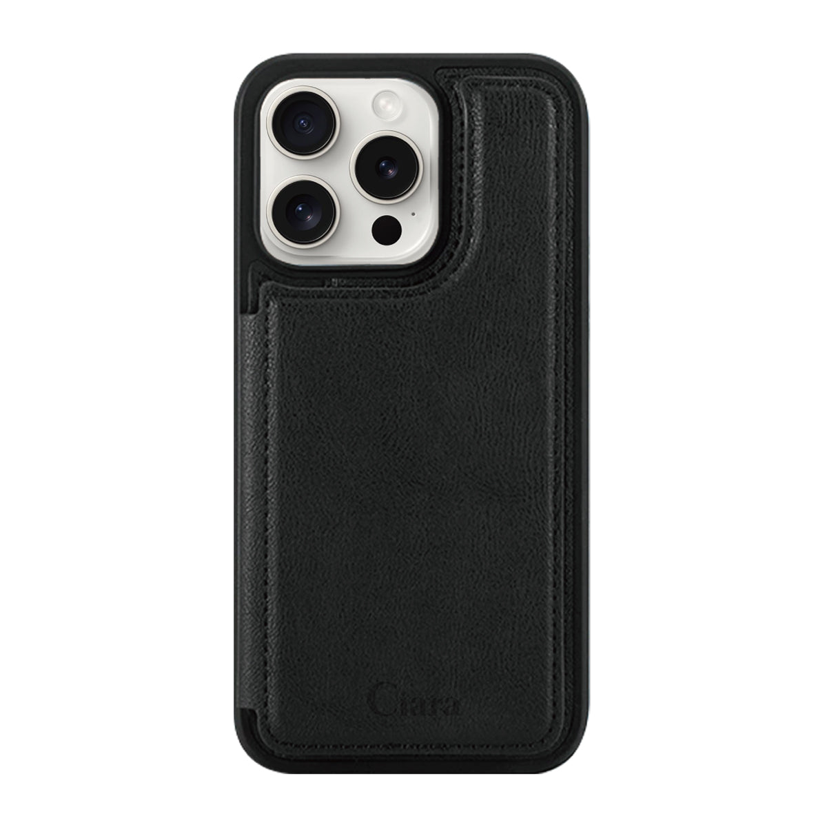 iPhone15ProMax カード収納付きバックフリップ手帳型 カード収納ケース ロゴ ブラック