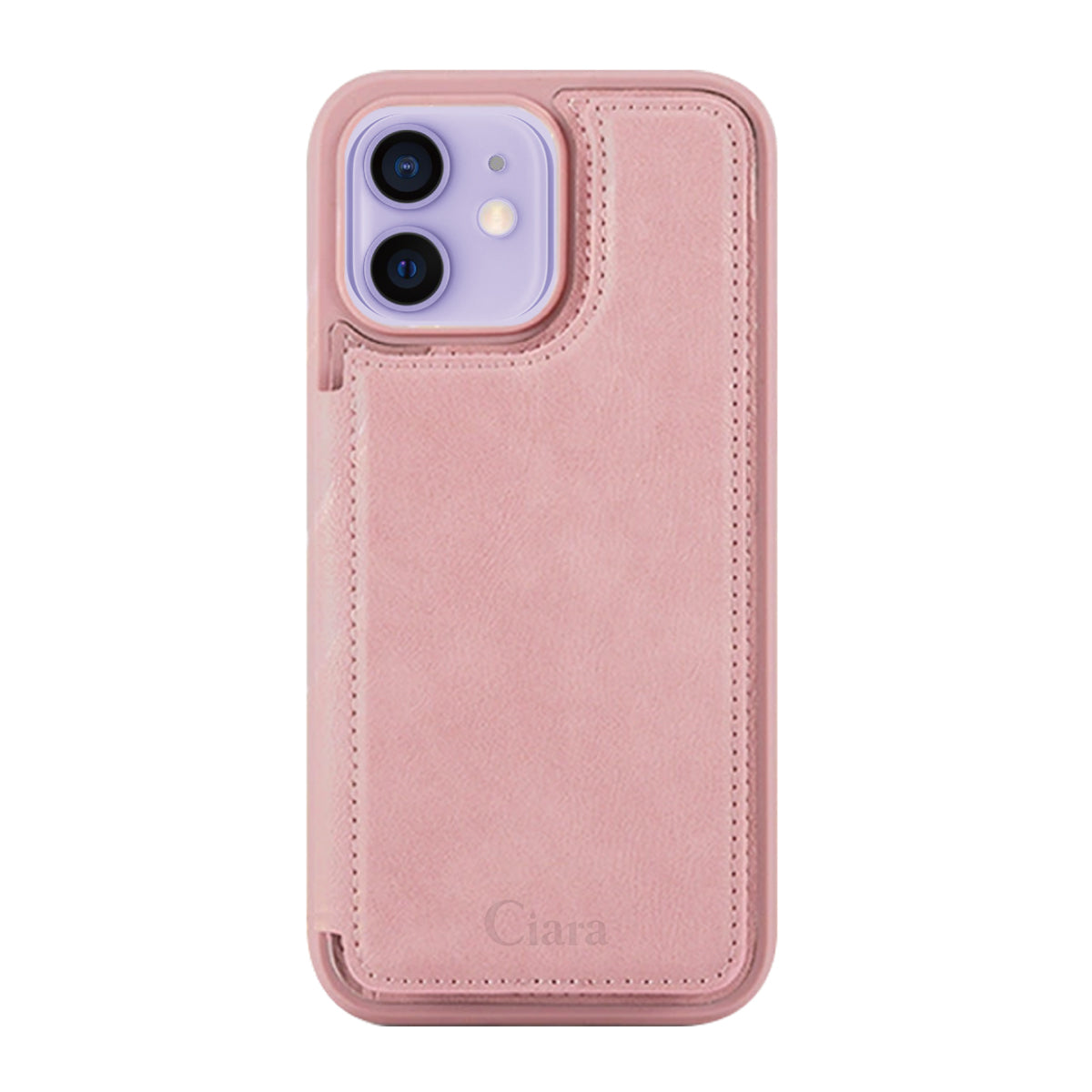iPhone12/12Pro カード収納付きバックフリップ手帳型 カード収納ケース ロゴ ピンク