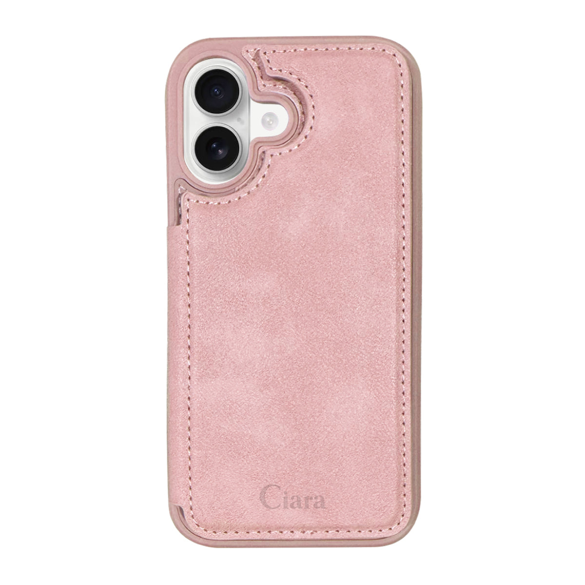iPhone16 カード収納付きバックフリップ手帳型 カード収納ケース ロゴ ピンク