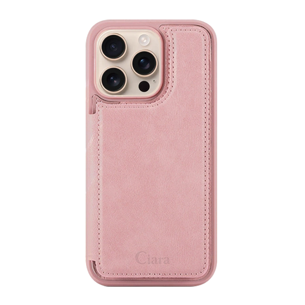 iPhone16Pro カード収納付きバックフリップ手帳型 カード収納ケース ロゴ ピンク