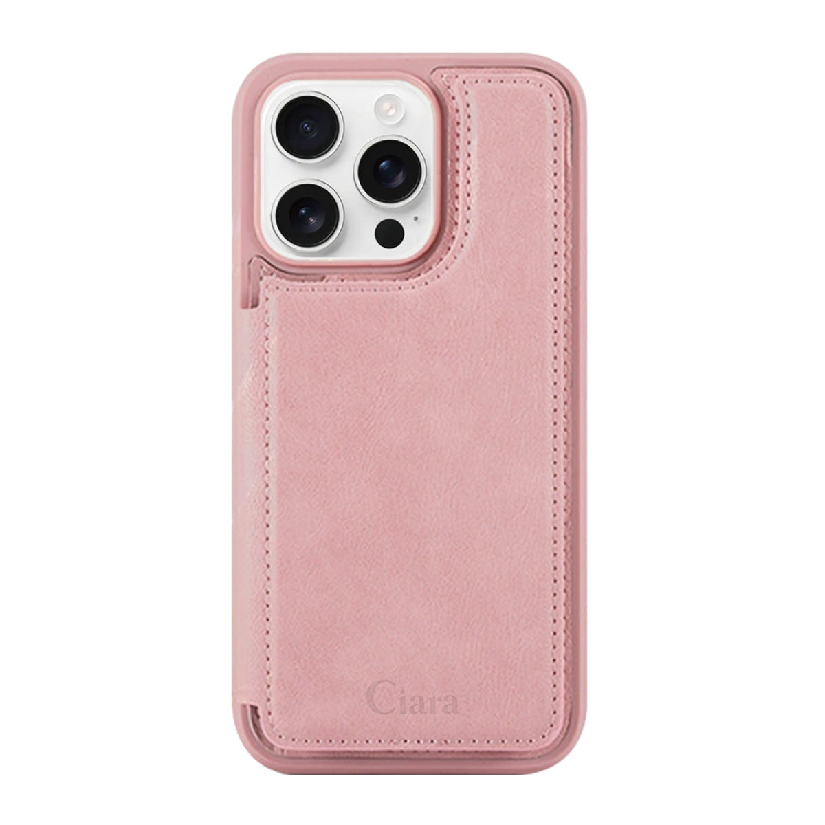 iPhone16ProMax カード収納付きバックフリップ手帳型 カード収納ケース ロゴ ピンク