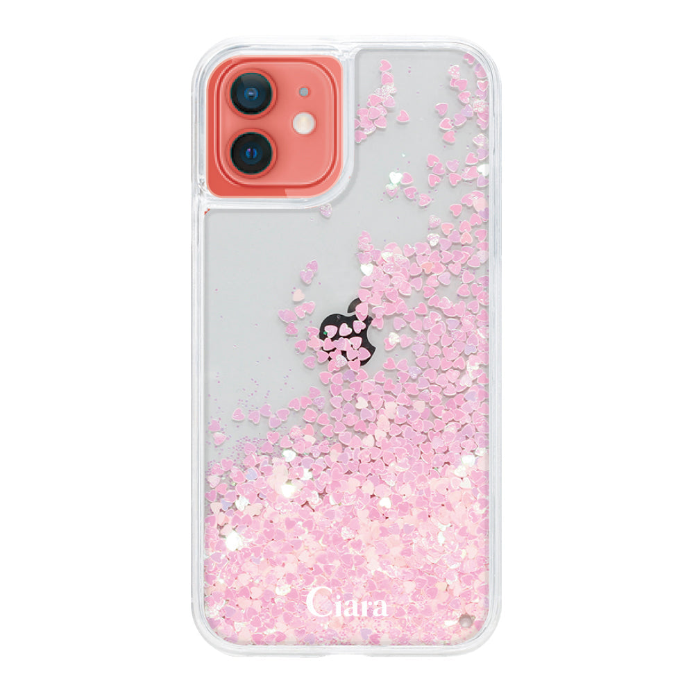 iPhone11 グリッター オイルクリアケース ロゴ ピンク