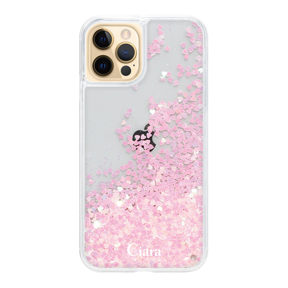 iPhone11Pro グリッター オイルクリアケース ロゴ ピンク