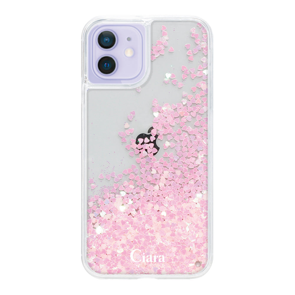 iPhone12/12Pro グリッター オイルクリアケース ロゴ ピンク