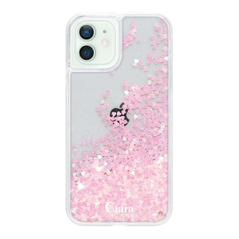 iPhone12mini グリッター オイルクリアケース ロゴ ピンク