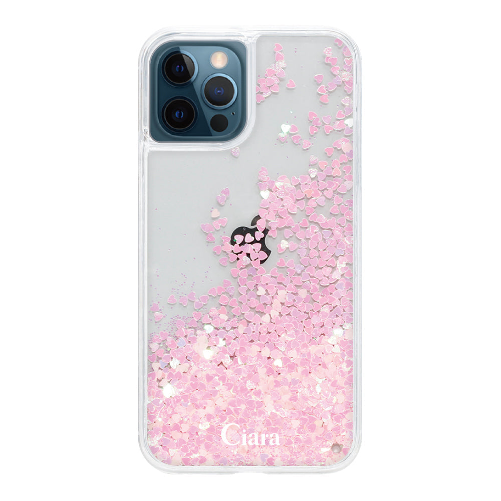 iPhone12ProMax グリッター オイルクリアケース ロゴ ピンク