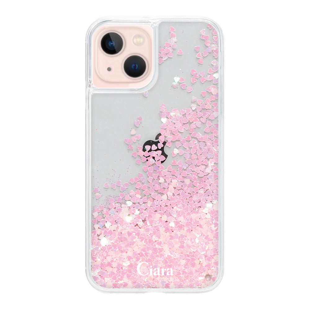 iPhone13 グリッター オイルクリアケース ロゴ ピンク