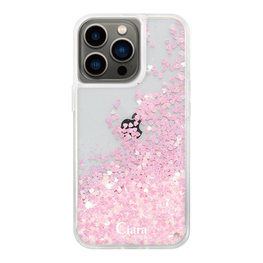 iPhone13Pro グリッター オイルクリアケース ロゴ ピンク