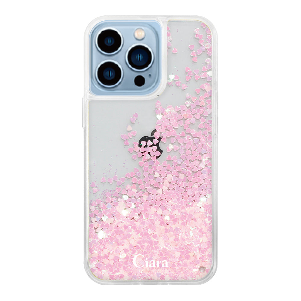iPhone13ProMax グリッター オイルクリアケース ロゴ ピンク