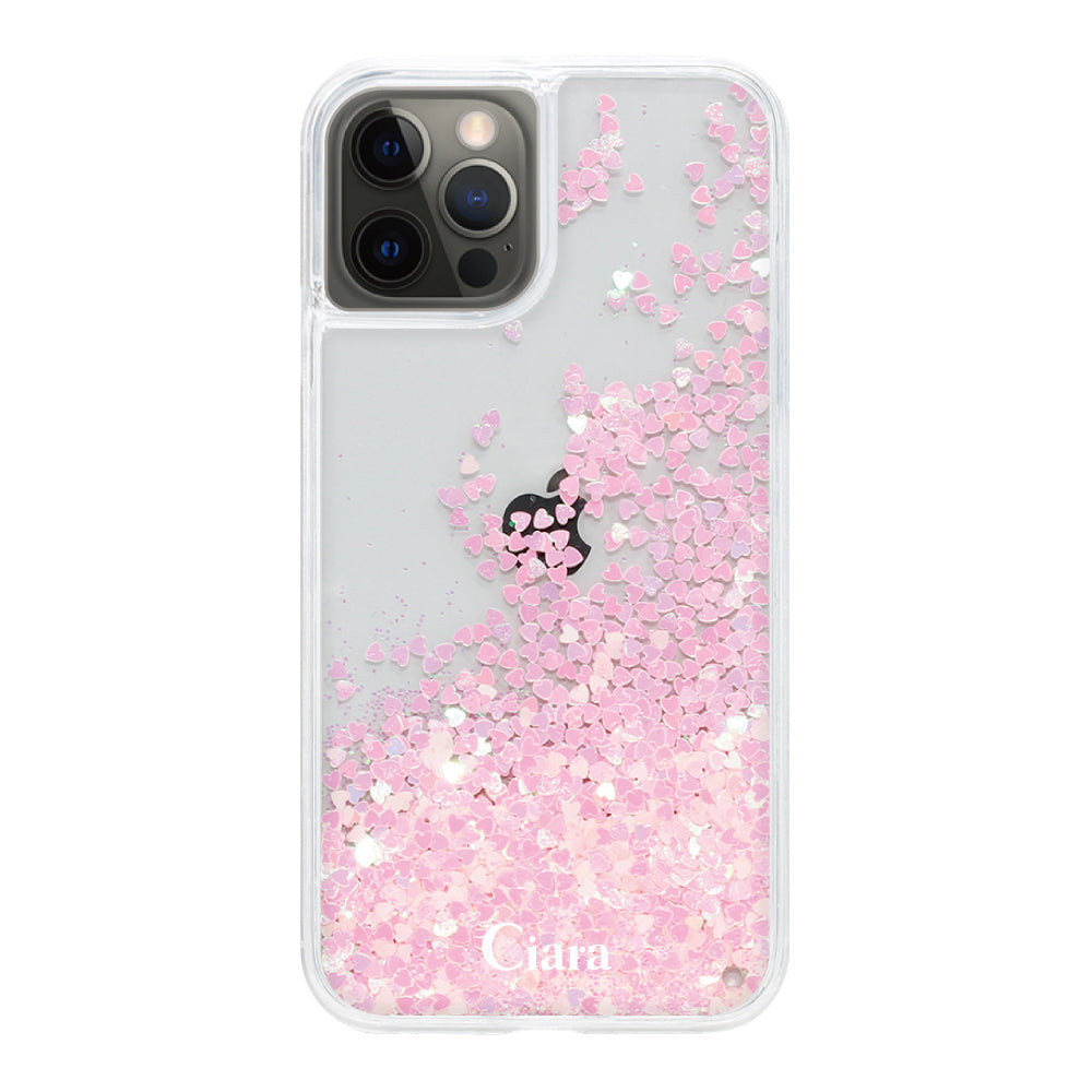 iPhoneX/XS グリッター オイルクリアケース ロゴ ピンク