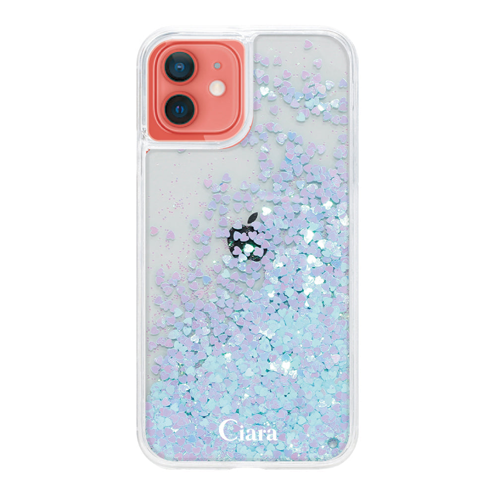 iPhone11 グリッター オイルクリアケース ロゴ ブルー