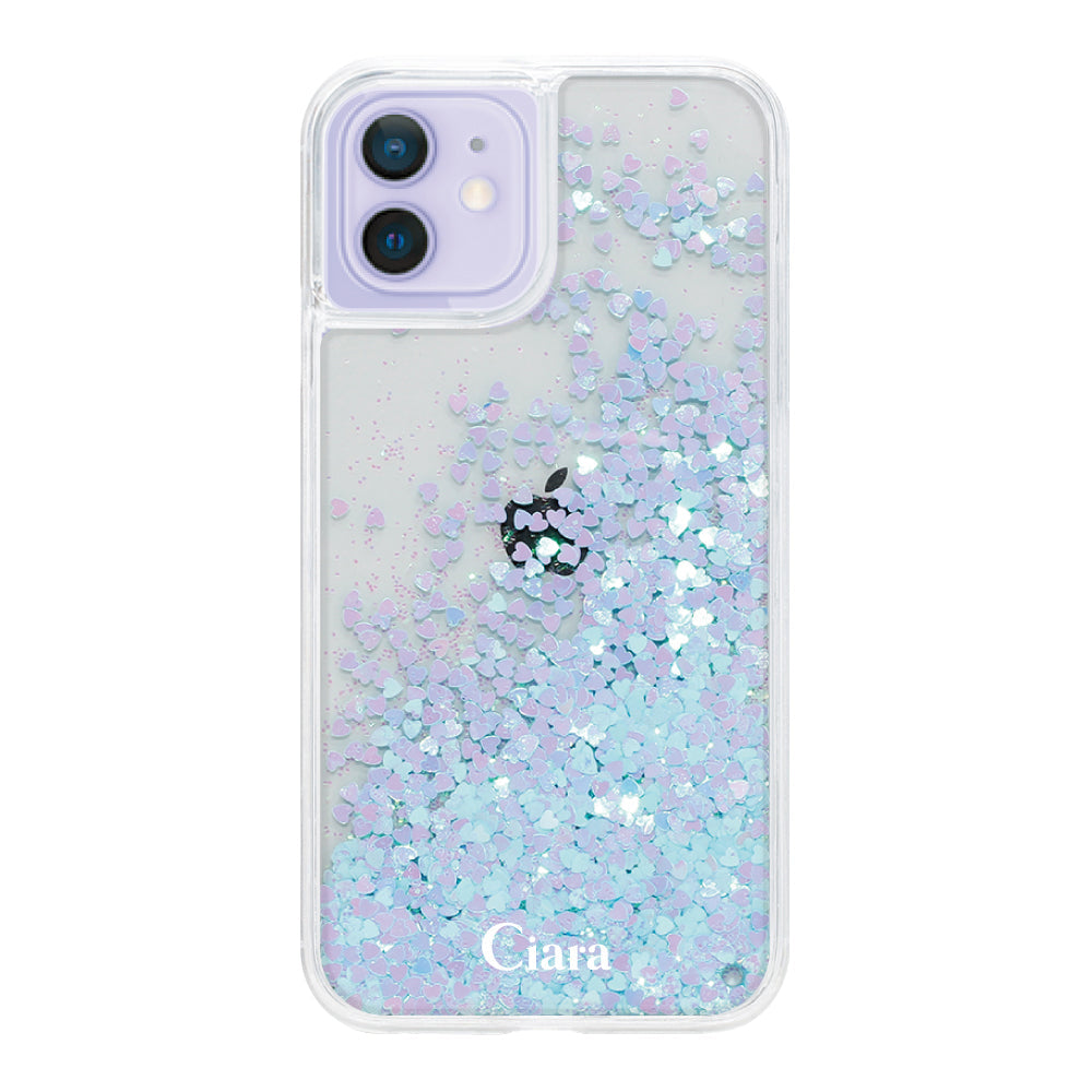 iPhone12/12Pro グリッター オイルクリアケース ロゴ ブルー