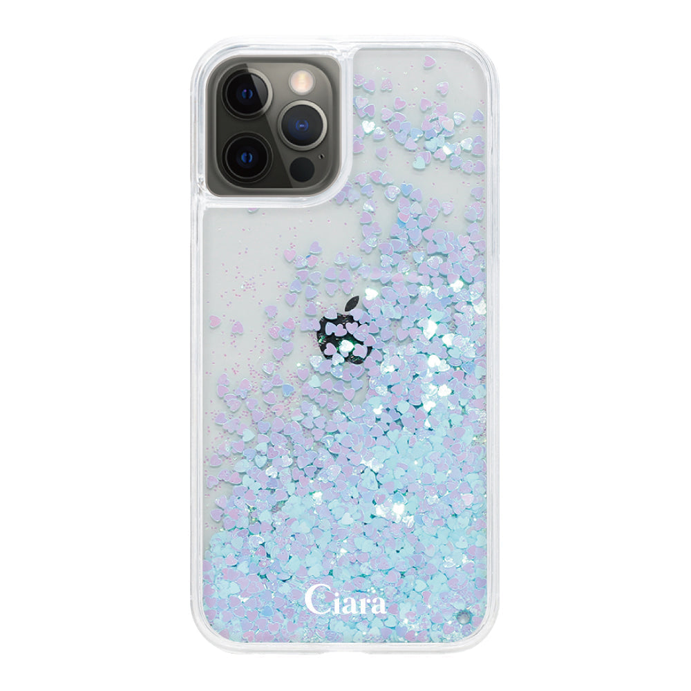 iPhoneX/XS グリッター オイルクリアケース ロゴ ブルー
