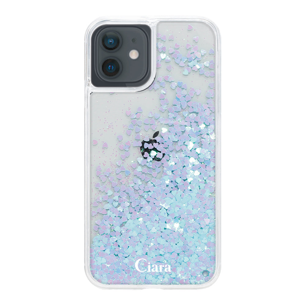 iPhoneXR グリッター オイルクリアケース ロゴ ブルー