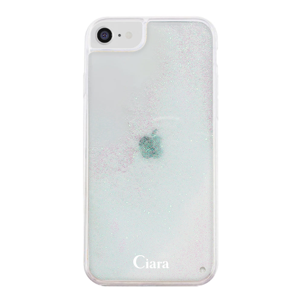iPhone6/7/8/SE2/SE3 グリッター オイルクリアケース ロゴ ホワイト