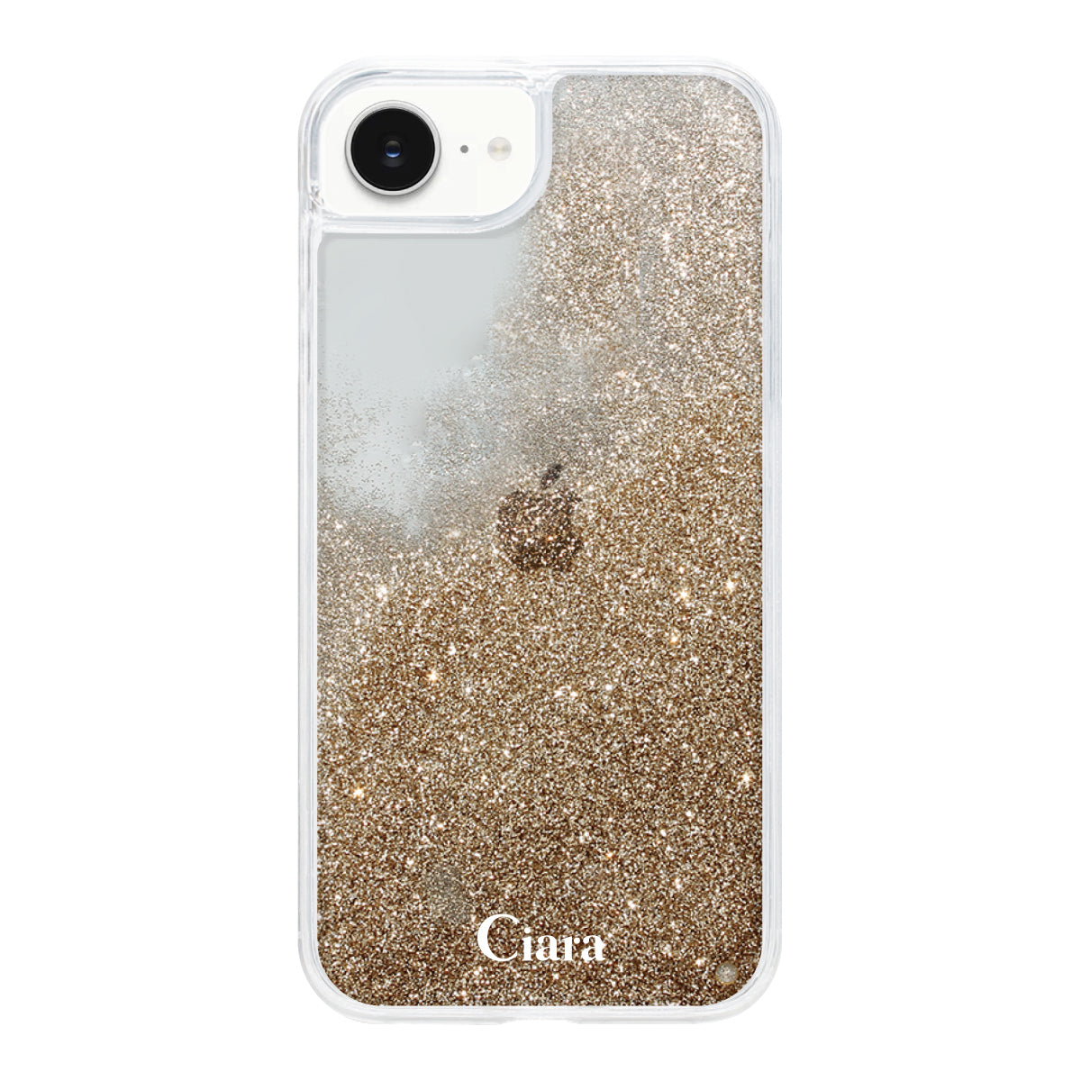 iPhone16e グリッター オイルクリアケース ロゴ ゴールド