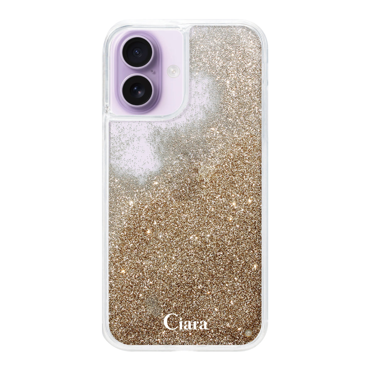 iPhone17 グリッター オイルクリアケース ロゴ ゴールド