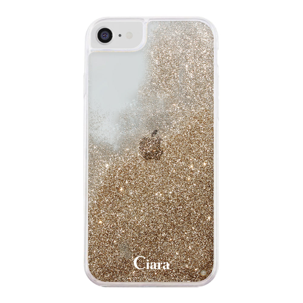 iPhone6/7/8/SE2/SE3 グリッター オイルクリアケース ロゴ ゴールド