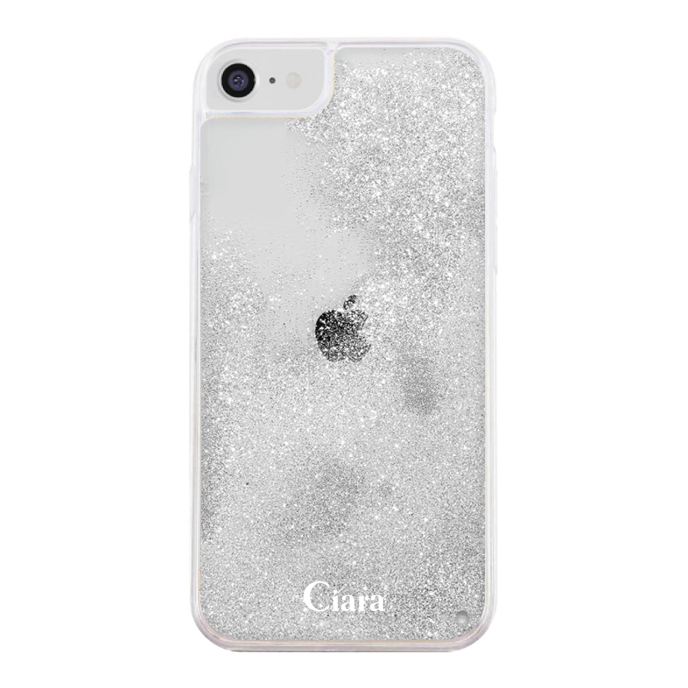 iPhone6/7/8/SE2/SE3 グリッター オイルクリアケース ロゴ シルバー