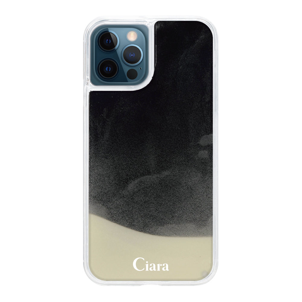 iPhone12ProMaxケース ネオンサンド オイルケース ロゴ ホワイト/ブラック