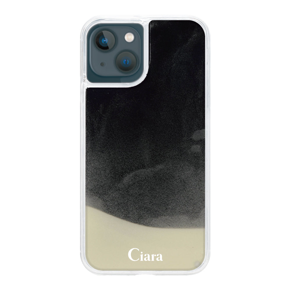 iPhone13miniケース ネオンサンド オイルケース ロゴ ホワイト/ブラック