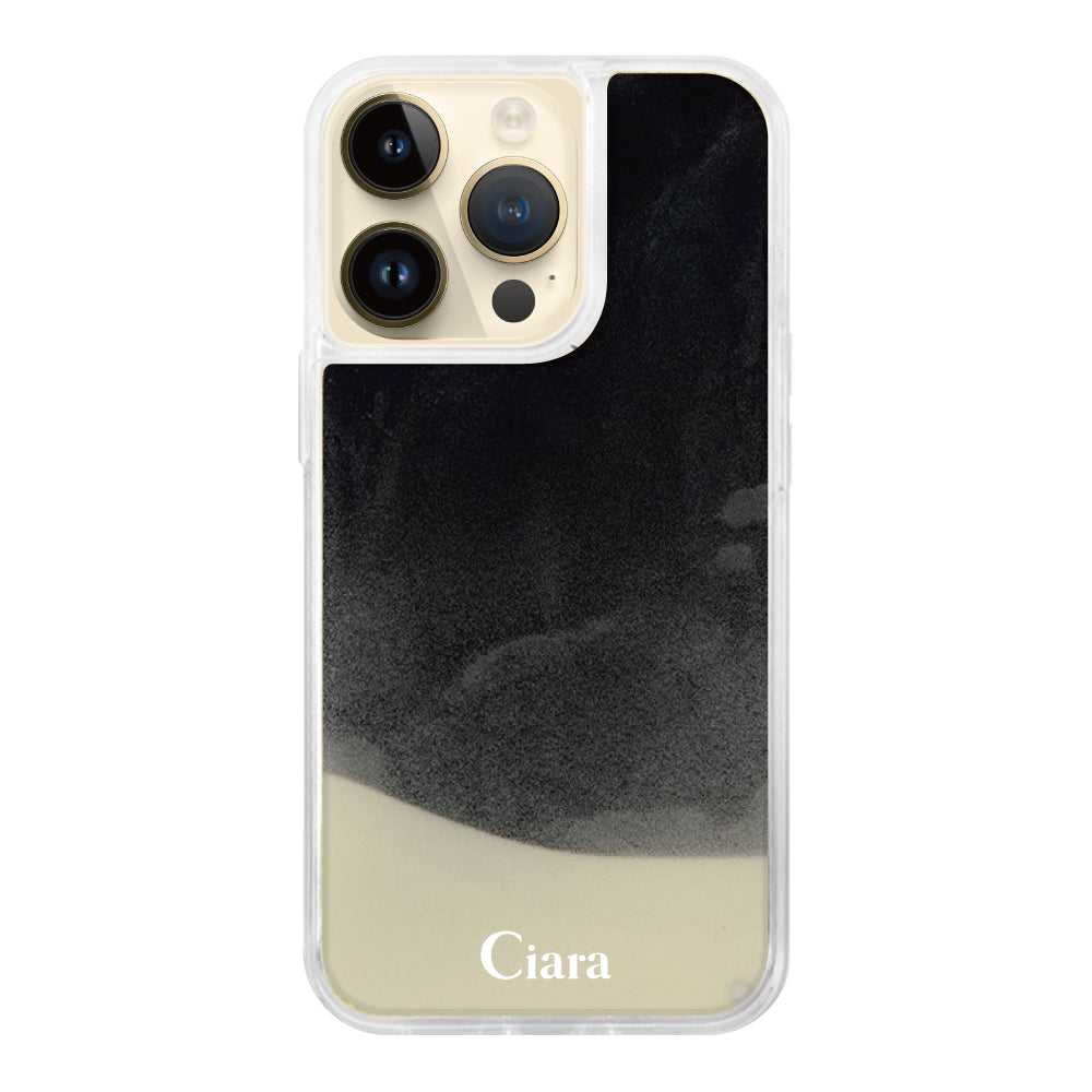 iPhone14Proケース ネオンサンド オイルケース ロゴ ホワイト/ブラック