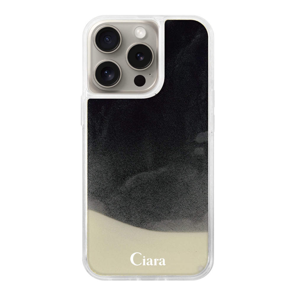 iPhone15Proケース ネオンサンド オイルケース ロゴ ホワイト/ブラック