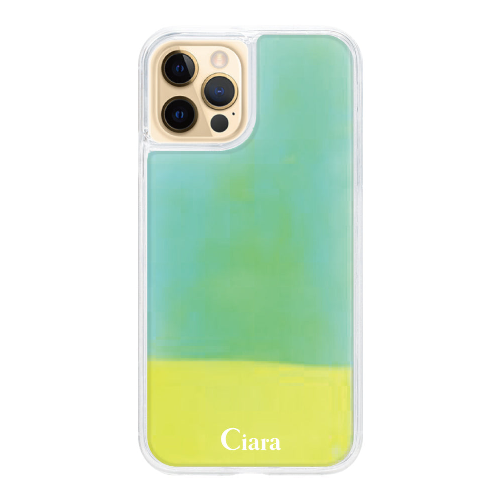 iPhone11ProMaxケース ネオンサンド オイルケース ロゴ イエロー/グリーン