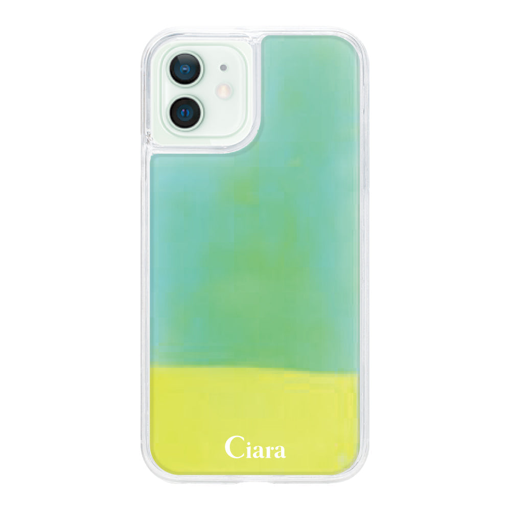 iPhone12miniケース ネオンサンド オイルケース ロゴ イエロー/グリーン
