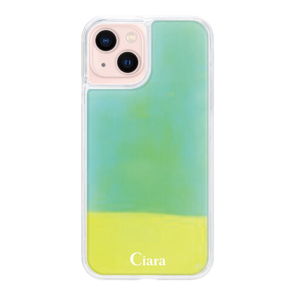 iPhone13ケース ネオンサンド オイルケース ロゴ イエロー/グリーン