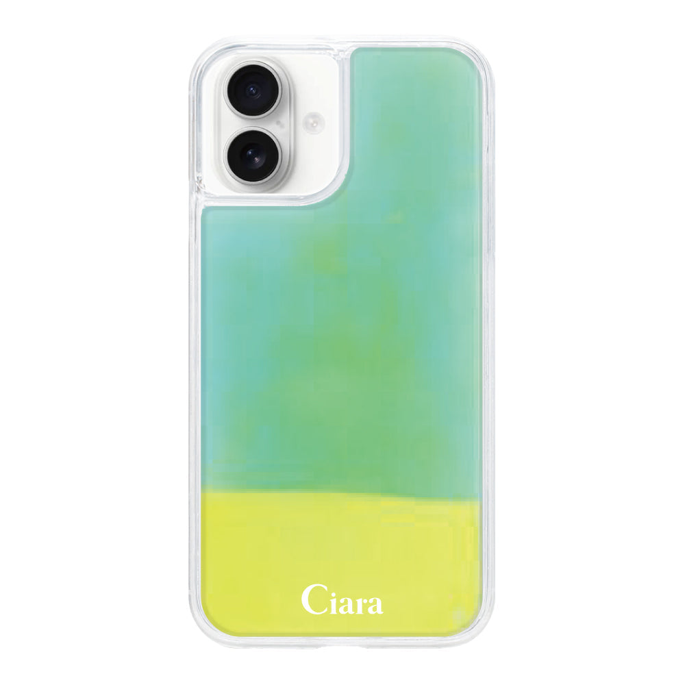 iPhone17 ネオンサンド オイルケース ロゴ イエロー/グリーン