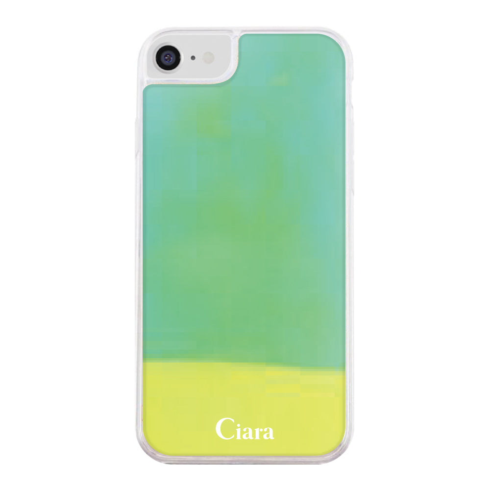 iPhone6/7/8/SE2/SE3ケース ネオンサンド オイルケース ロゴ イエロー/グリーン