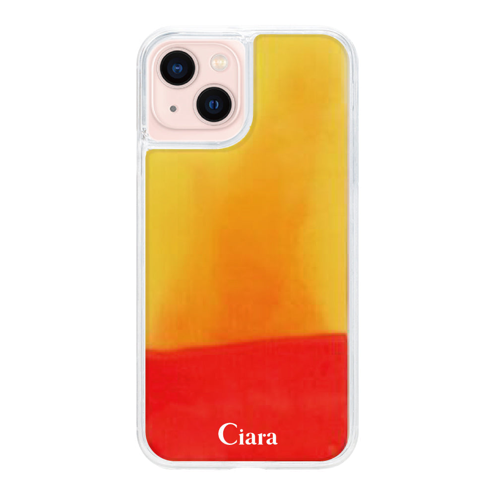 iPhone13ケース ネオンサンド オイルケース ロゴ オレンジ/イエロー