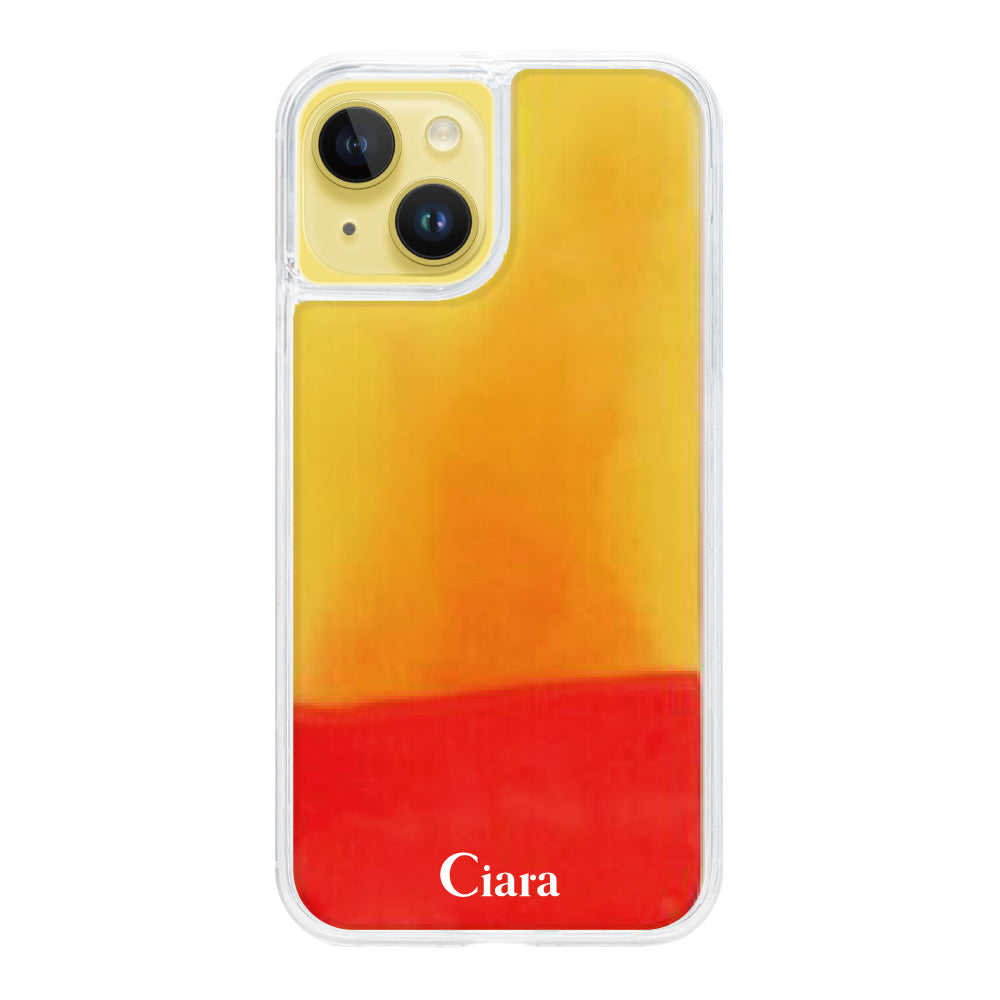 iPhone14Plusケース ネオンサンド オイルケース ロゴ オレンジ/イエロー