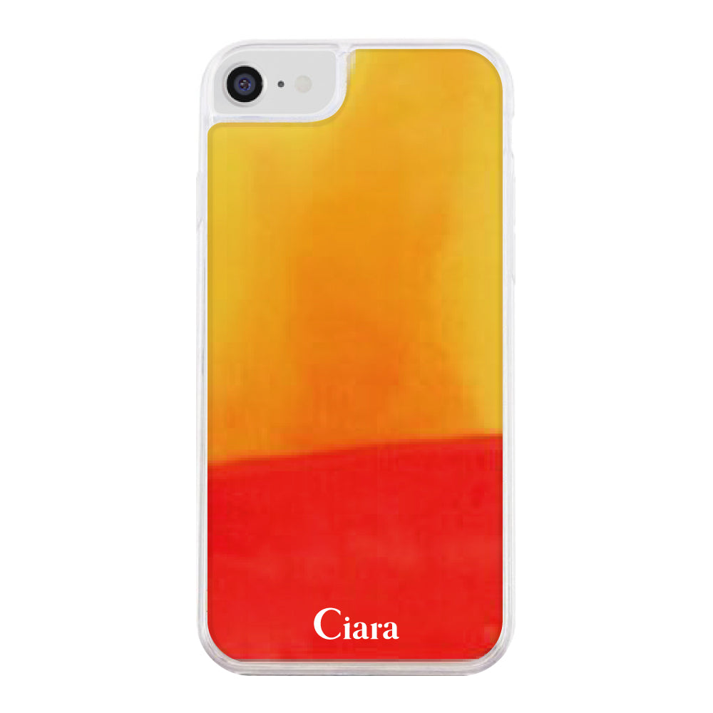 iPhone6/7/8/SE2/SE3ケース ネオンサンド オイルケース ロゴ オレンジ/イエロー