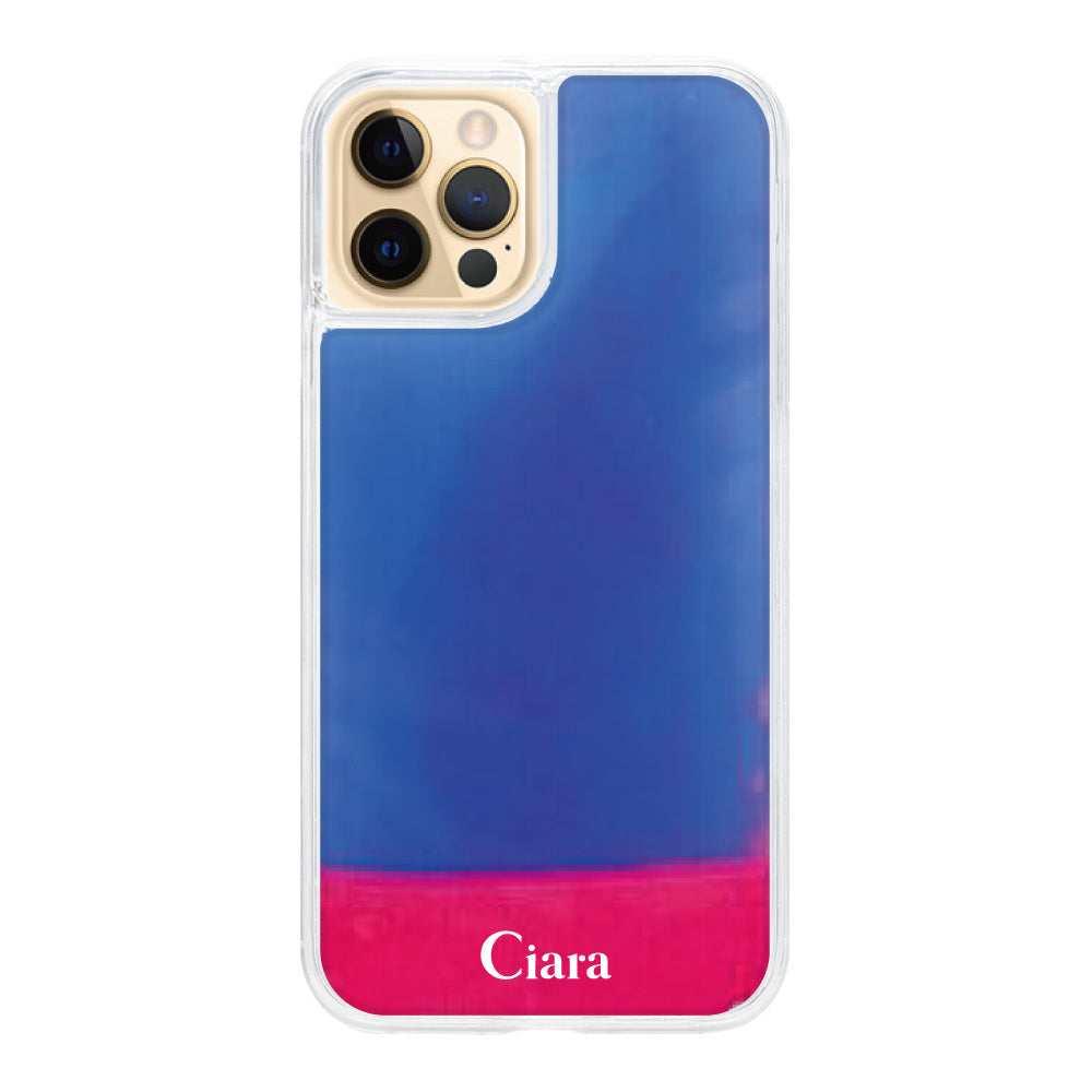 iPhone11ProMaxケース ネオンサンド オイルケース ロゴ ピンク/ブルー