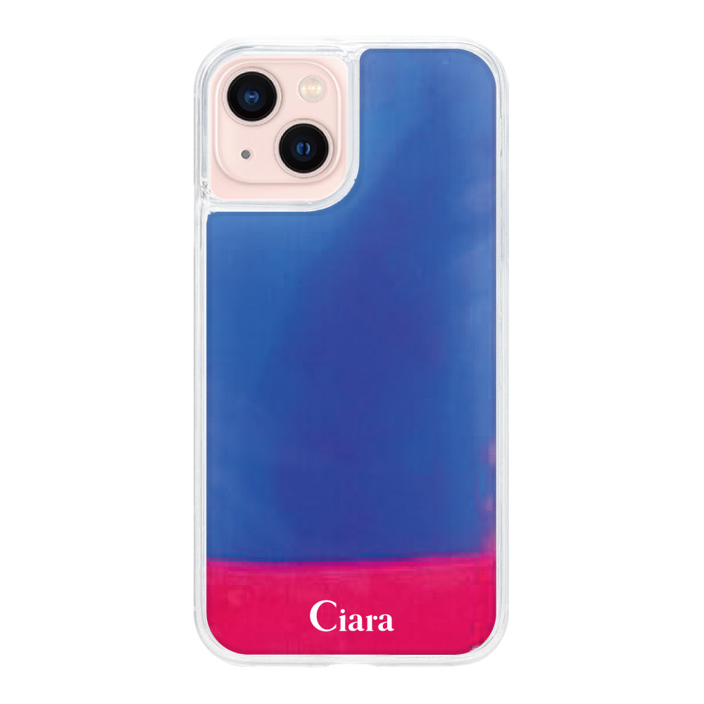 iPhone13ケース ネオンサンド オイルケース ロゴ ピンク/ブルー