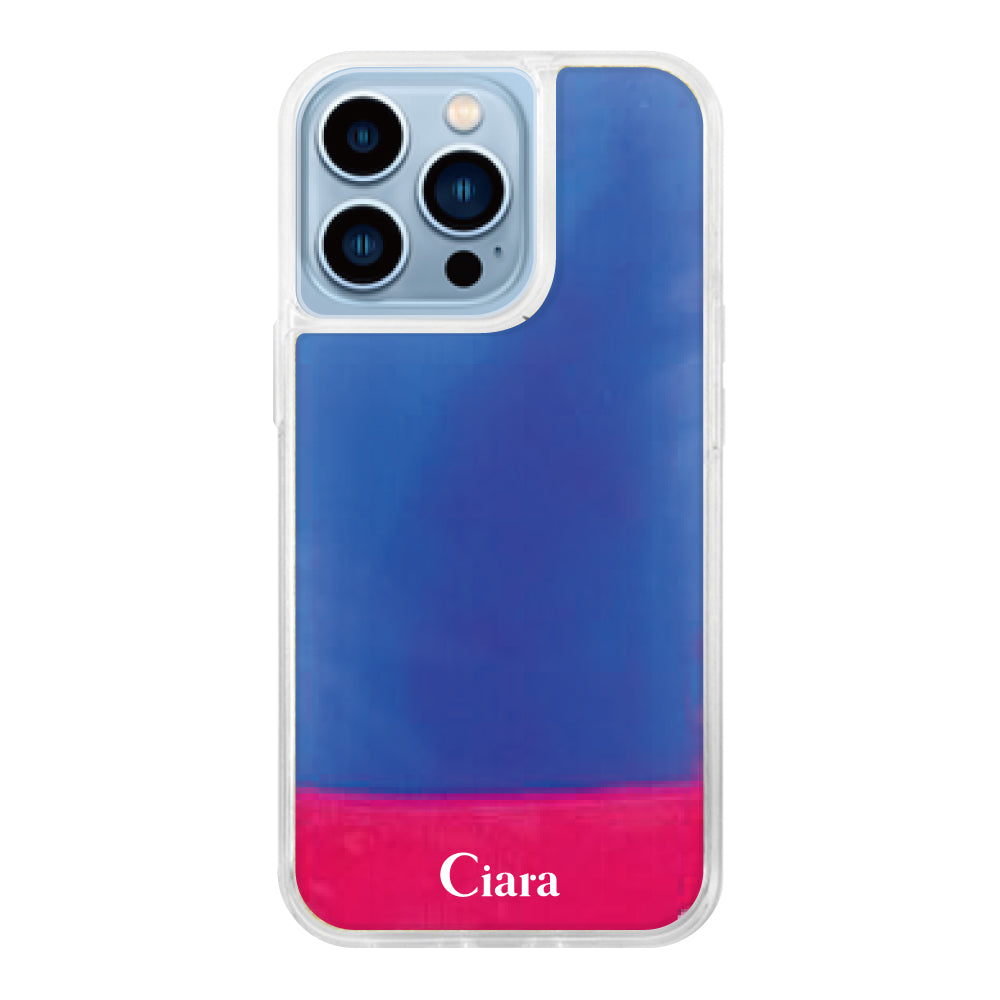 iPhone13ProMaxケース ネオンサンド オイルケース ロゴ ピンク/ブルー