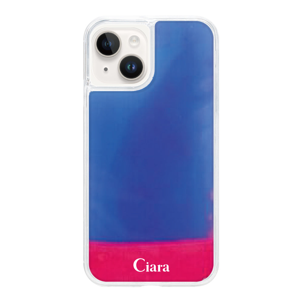 iPhone14ケース ネオンサンド オイルケース ロゴ ピンク/ブルー