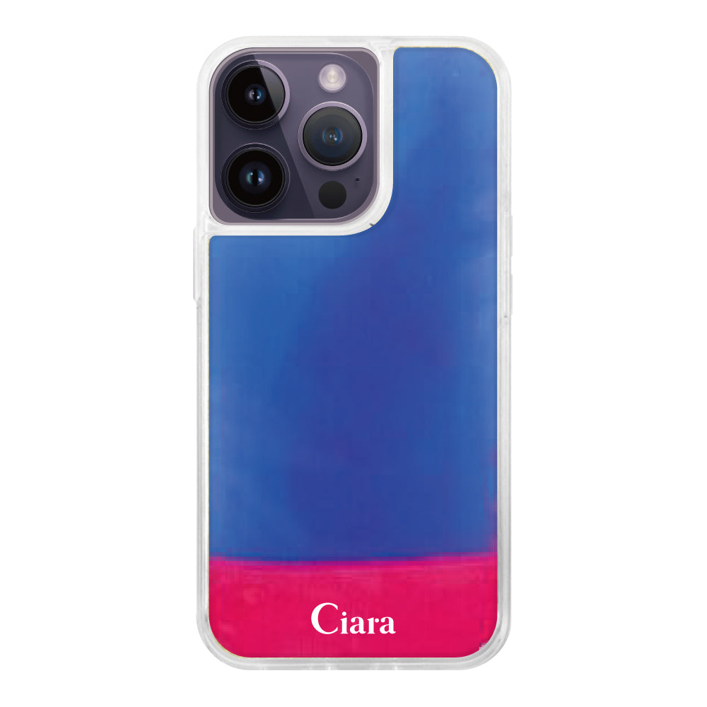 iPhone14ProMaxケース ネオンサンド オイルケース ロゴ ピンク/ブルー