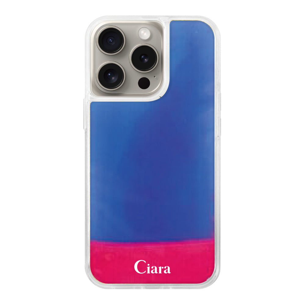 iPhone15Proケース ネオンサンド オイルケース ロゴ ピンク/ブルー