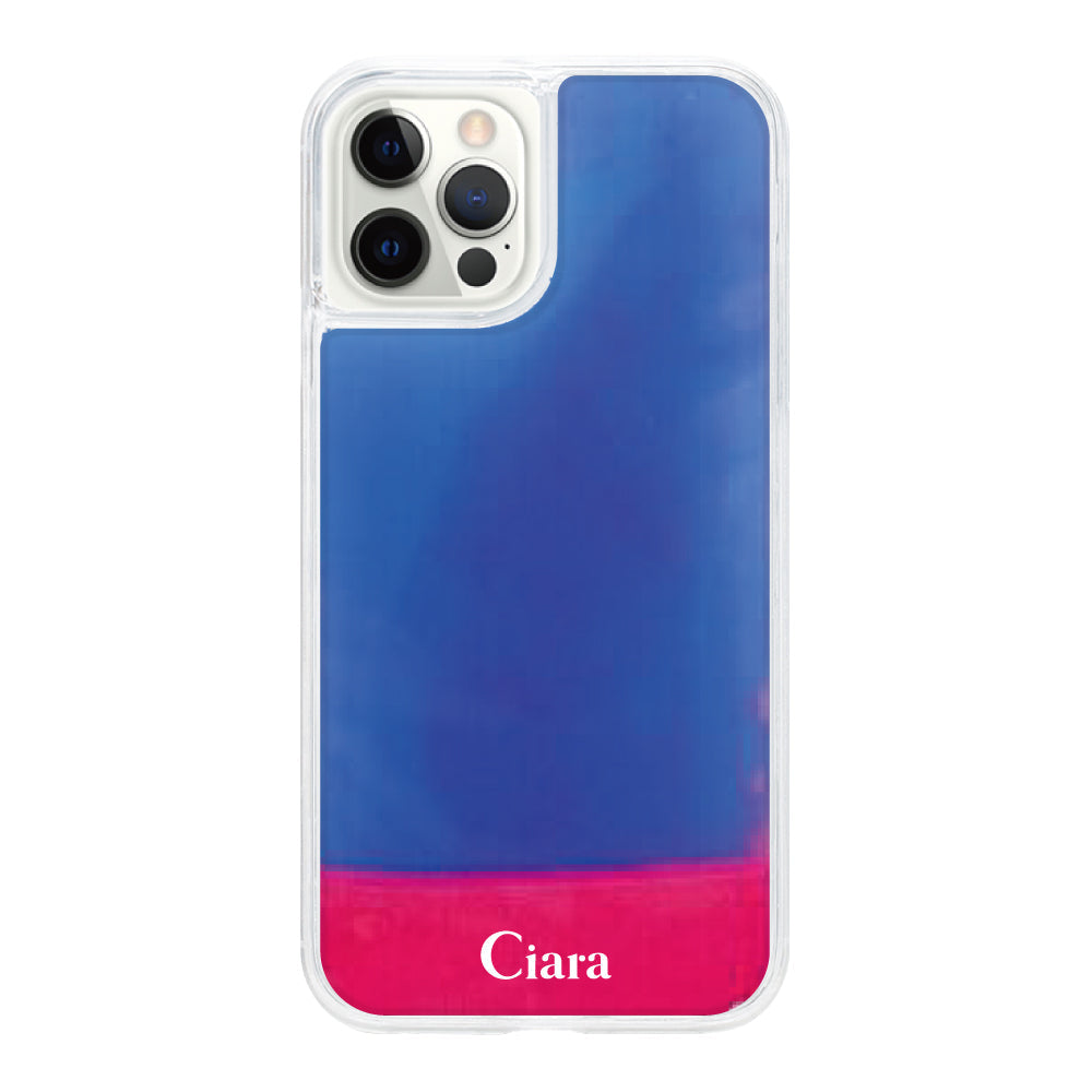 iPhoneXSMAXケース ネオンサンド オイルケース ロゴ ピンク/ブルー