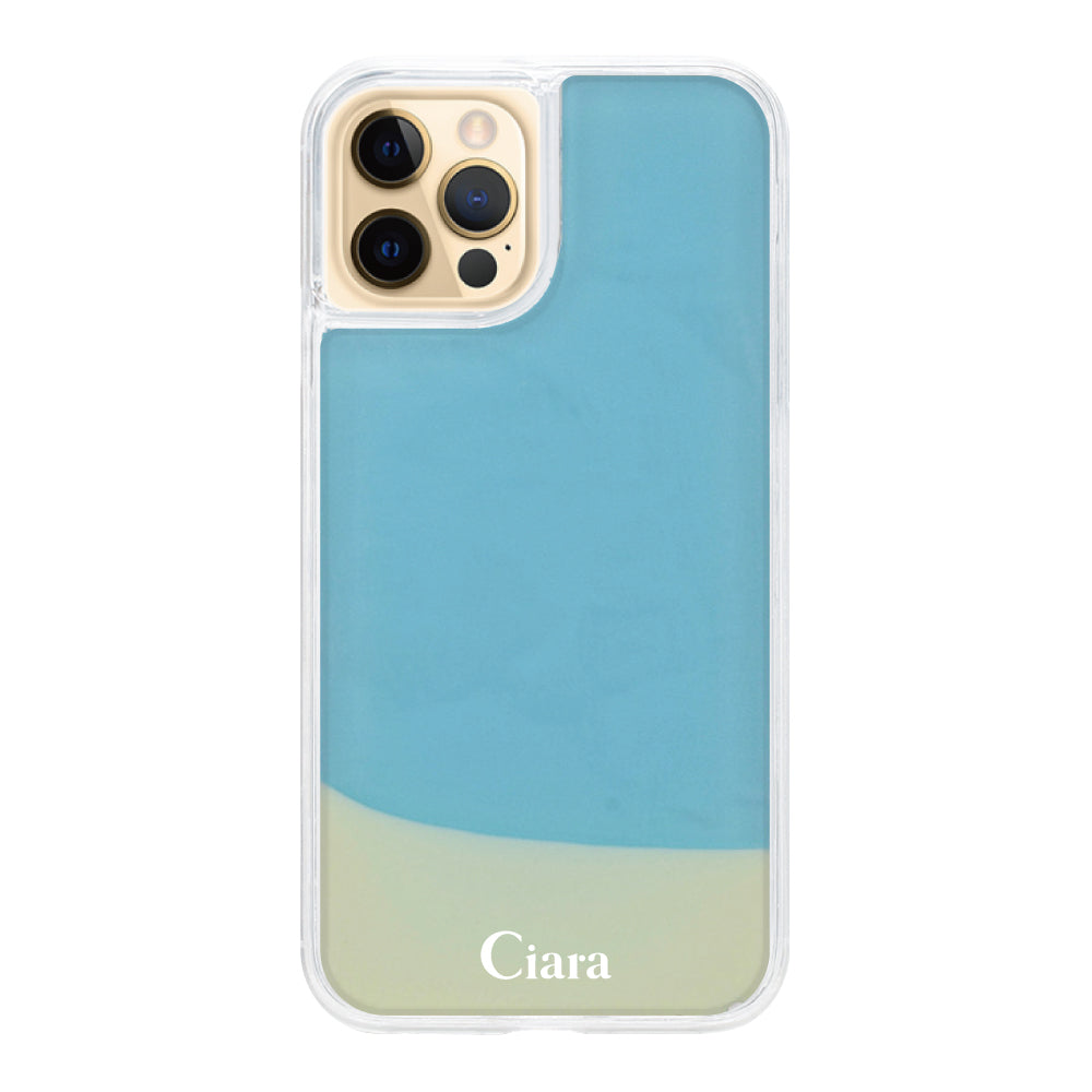 iPhone11ProMaxケース ネオンサンド オイルケース ロゴ ホワイト/ブルー