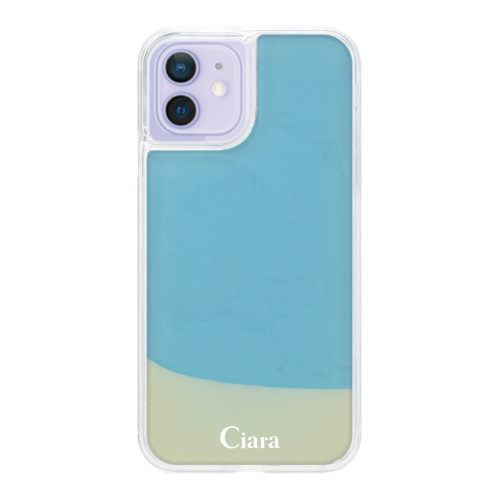 iPhone12/12Proケース ネオンサンド オイルケース ロゴ ホワイト/ブルー