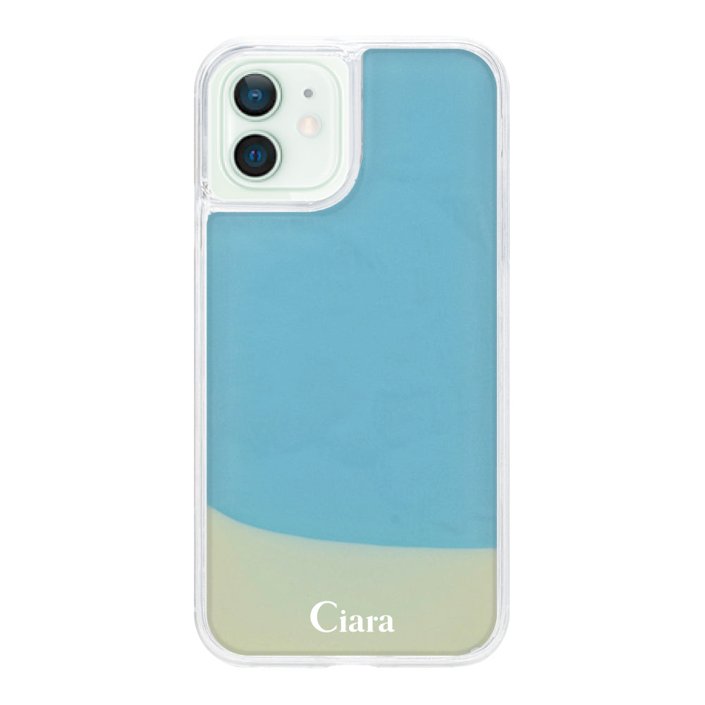 iPhone12miniケース ネオンサンド オイルケース ロゴ ホワイト/ブルー