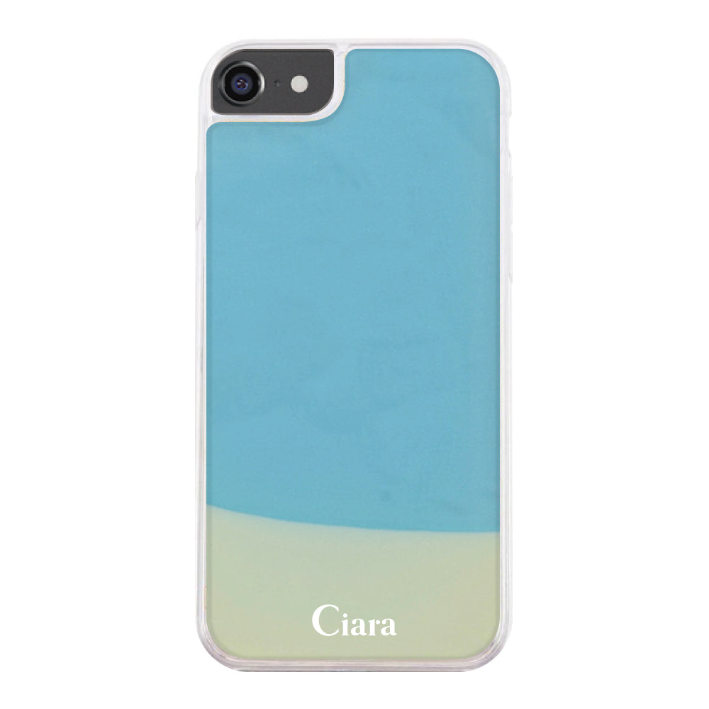 iPhone6Plus/7Plus/8Plusケース ネオンサンド オイルケース ロゴ ホワイト/ブルー