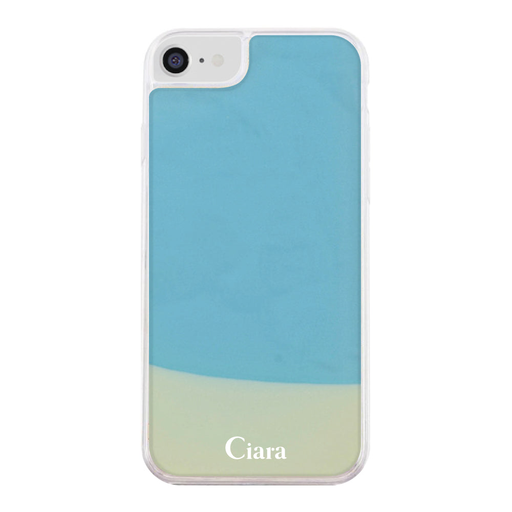 iPhone6/7/8/SE2/SE3ケース ネオンサンド オイルケース ロゴ ホワイト/ブルー