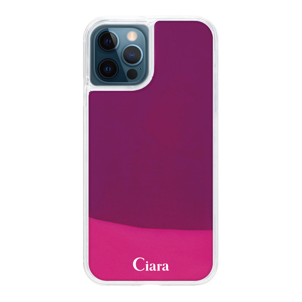 iPhone12ProMaxケース ネオンサンド オイルケース ロゴ ピンク/パープル